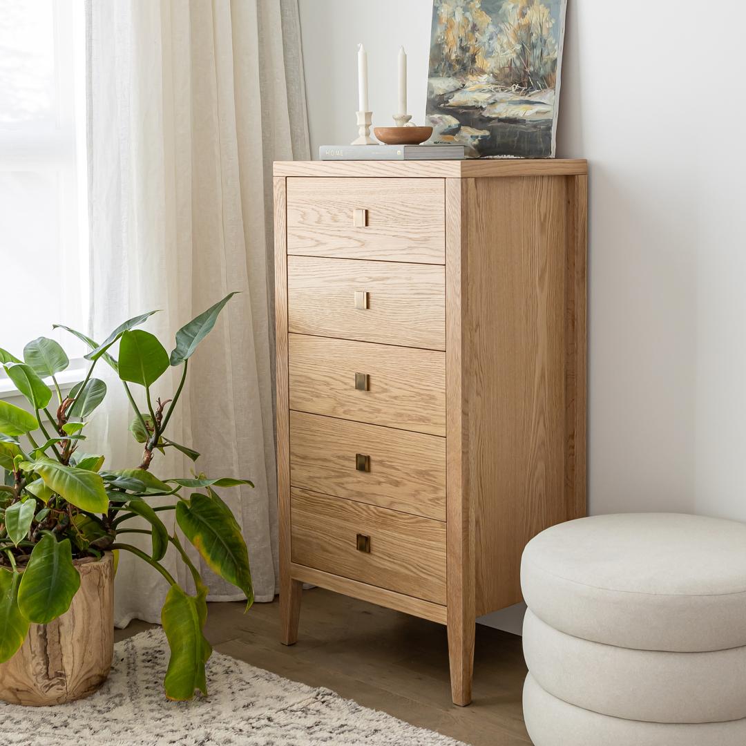 Hara 5 Drawer Tall Dresser - Natural Oak